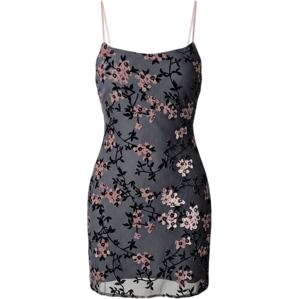 Gray Pink Velvet Burnout Floral Mini Dress Medium Fairy HoCo Romantic Ethereal